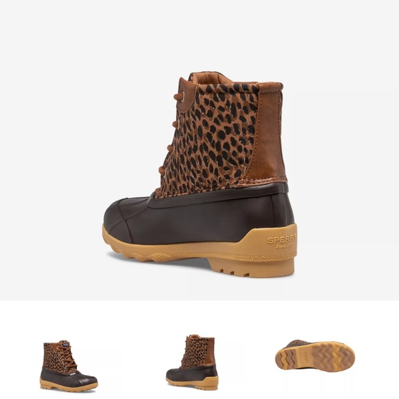 Girls Sperry Black and Brown Cheetah Print Port Duck Boot Size 9 - Picture 2 of 8